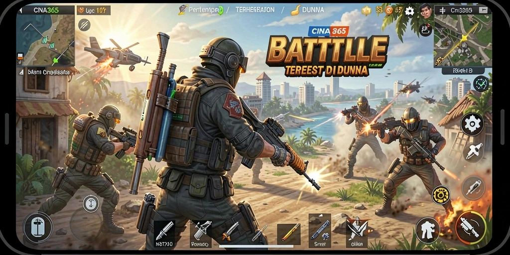 Screenshot CINA365 menampilkan pertarungan seru di arena Battle Royale.