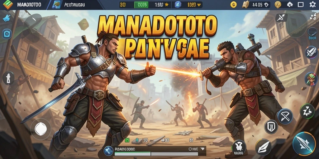 Tangkapan layar gameplay MANADOTOTO yang menampilkan aksi pertarungan Battle Royale.
