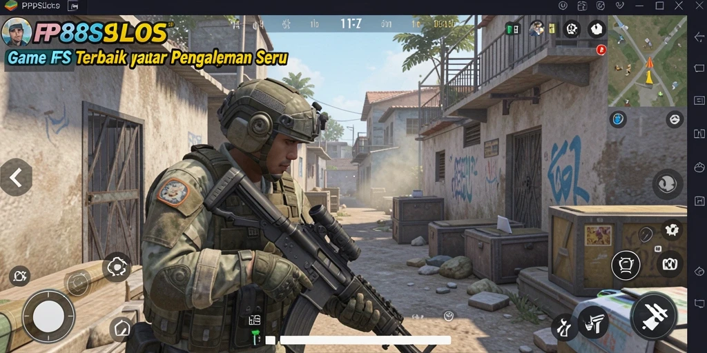 Screenshot utama PP88SLOTS menunjukkan aksi pertempuran seru dalam permainan FPS.