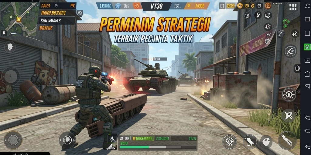 Screenshot utama VT38 menampilkan aksi strategi yang mendebarkan.